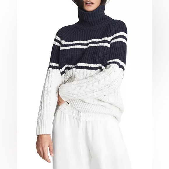 Reiss Scarlett Cable Knit Striped Sweater NWT Size Large - Picture 1 of 12